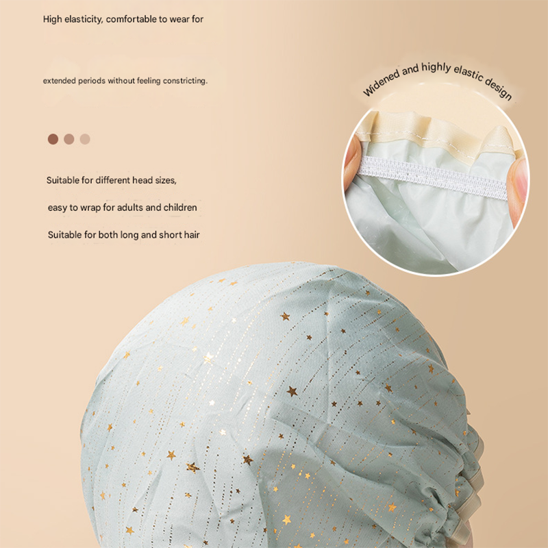 3 Pack Green Double Layer Shower Cap for Women Waterproof Bath Hair Cover Reusable Elastic Hat for Spa Salon and Home Use 3