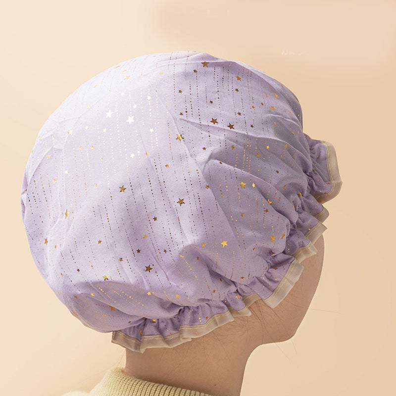 3 Pack The starry sky is light purple Double Layer Shower Cap for Women Waterproof Bath Hair Cover Reusable Elastic Hat for Spa Salon and Home Use