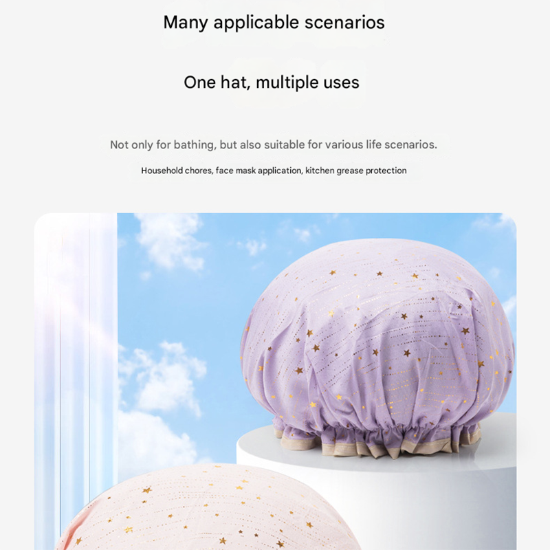 3 Pack The light green of the starry sky Double Layer Shower Cap for Women Waterproof Bath Hair Cover Reusable Elastic Hat for Spa Salon and Home Use 5