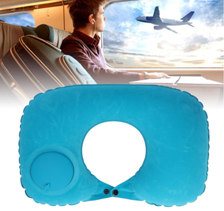 2-PCS Rose red Inflatable Travel Neck Pillow Press to Inflate U-Shape Soft Flocking Support Cushion for Airplane Car & Camping Portable Air Pump Design 4