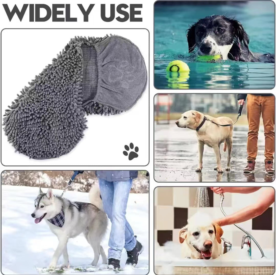 Yellow Super Absorbent Pet Bath Towel with Hand Pockets Quick Dry Chenille Microfibre for Dogs and Cats Large Size 62cm 4