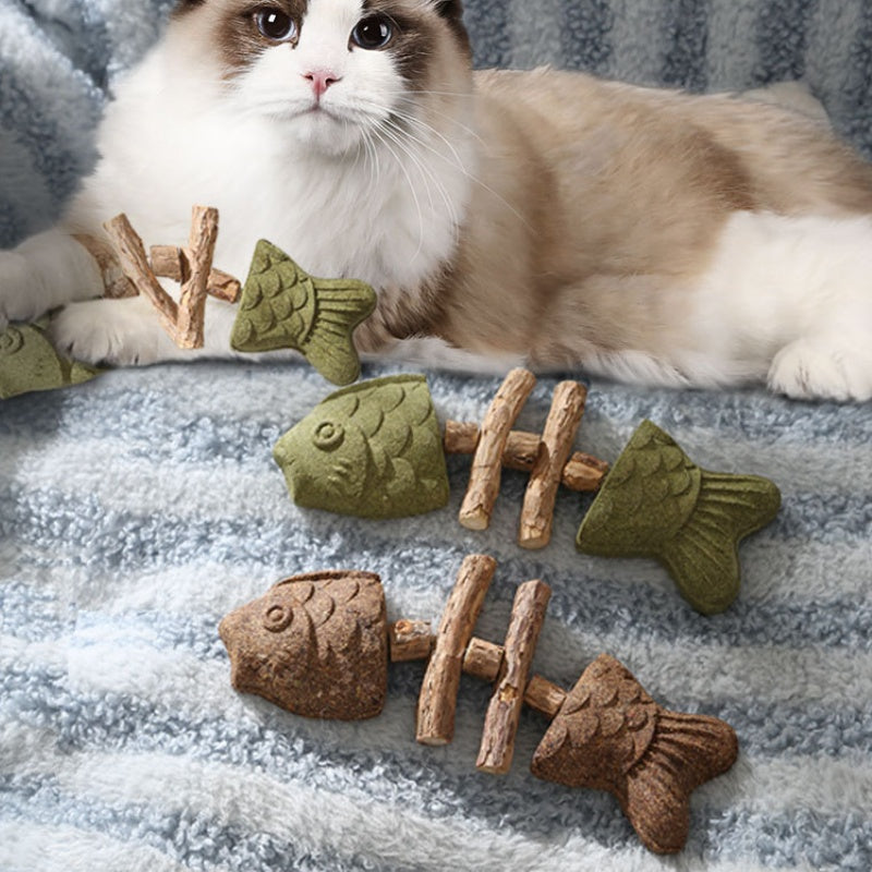 Brown 5 Pack Cat Catnip Toys Fish Bone Shaped Silvervine Chew Sticks for Teeth Cleaning and Interactive Play 4