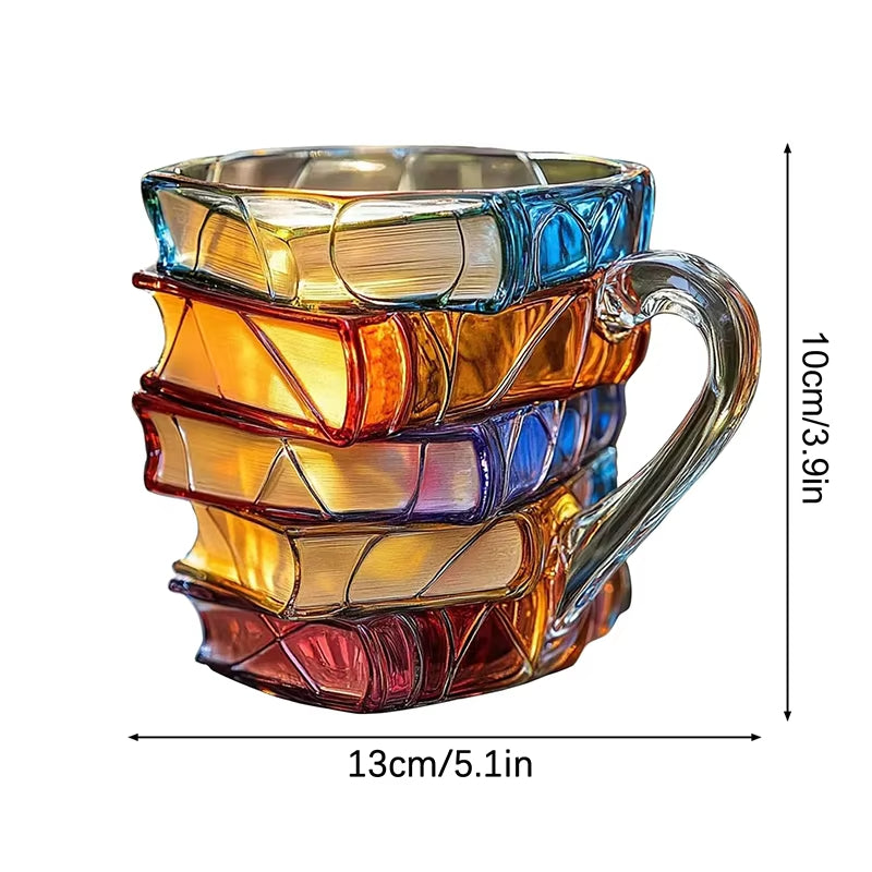 3D Book Stack Resin Mug with Spoon Creative Library Bookshelf Design Coffee Cup Unique Gift for Book Lovers and Writers(style A) 4