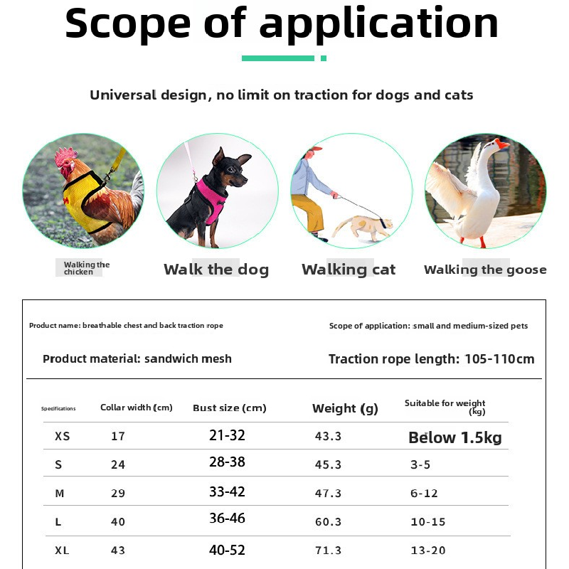 2-Pcs Green Adjustable Pet Harness with Leash – Breathable Mesh Design for Small Dogs, Cats, Chickens, Ducks & More | Anti-Escape, 360° Support, Lightweight & Comfortable in Australia(Size:M) 6