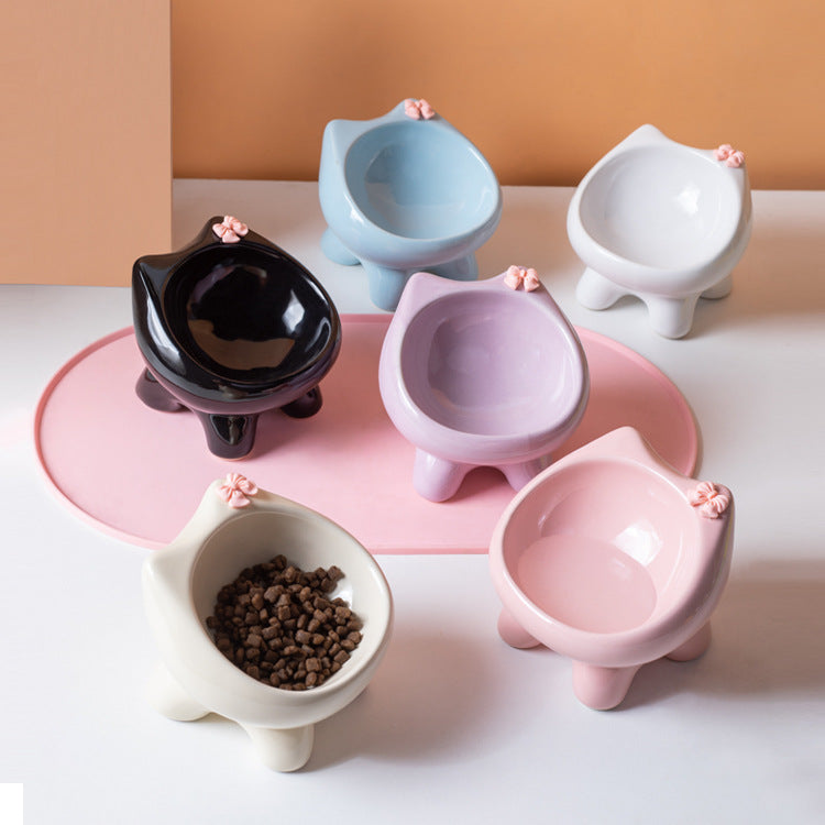 Blue Ceramic Elevated Cat Bowl Tilted Raised Pet Feeder with Anti-Slip Base Cute Design for Wet or Dry Food Ideal for Australian Pets