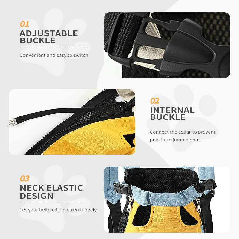 Yellow and white two-tone style Pet Carrier Backpack Front Chest Pack Legs Out Breathable Mesh for Small Dogs Cats Hiking Travel Hands Free Adjustable Design(Size:L) 4