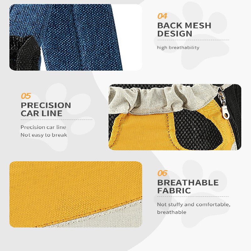 Yellow denim blue Pet Carrier Backpack Front Chest Pack Legs Out Breathable Mesh for Small Dogs Cats Hiking Travel Hands Free Adjustable Design(Size:M) 5