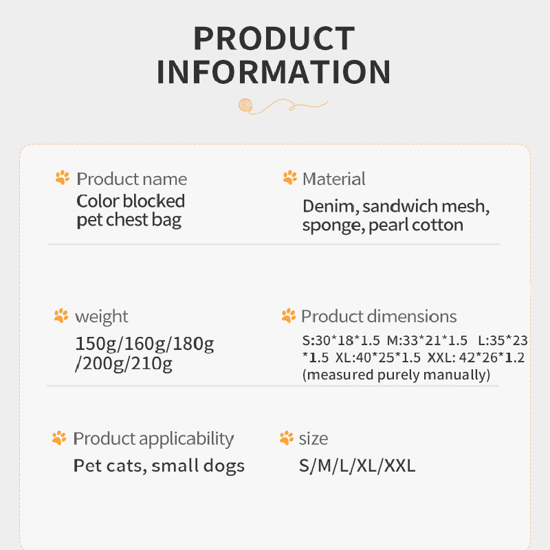 Yellow denim blue Pet Carrier Backpack Front Chest Pack Legs Out Breathable Mesh for Small Dogs Cats Hiking Travel Hands Free Adjustable Design(Size:L) 6