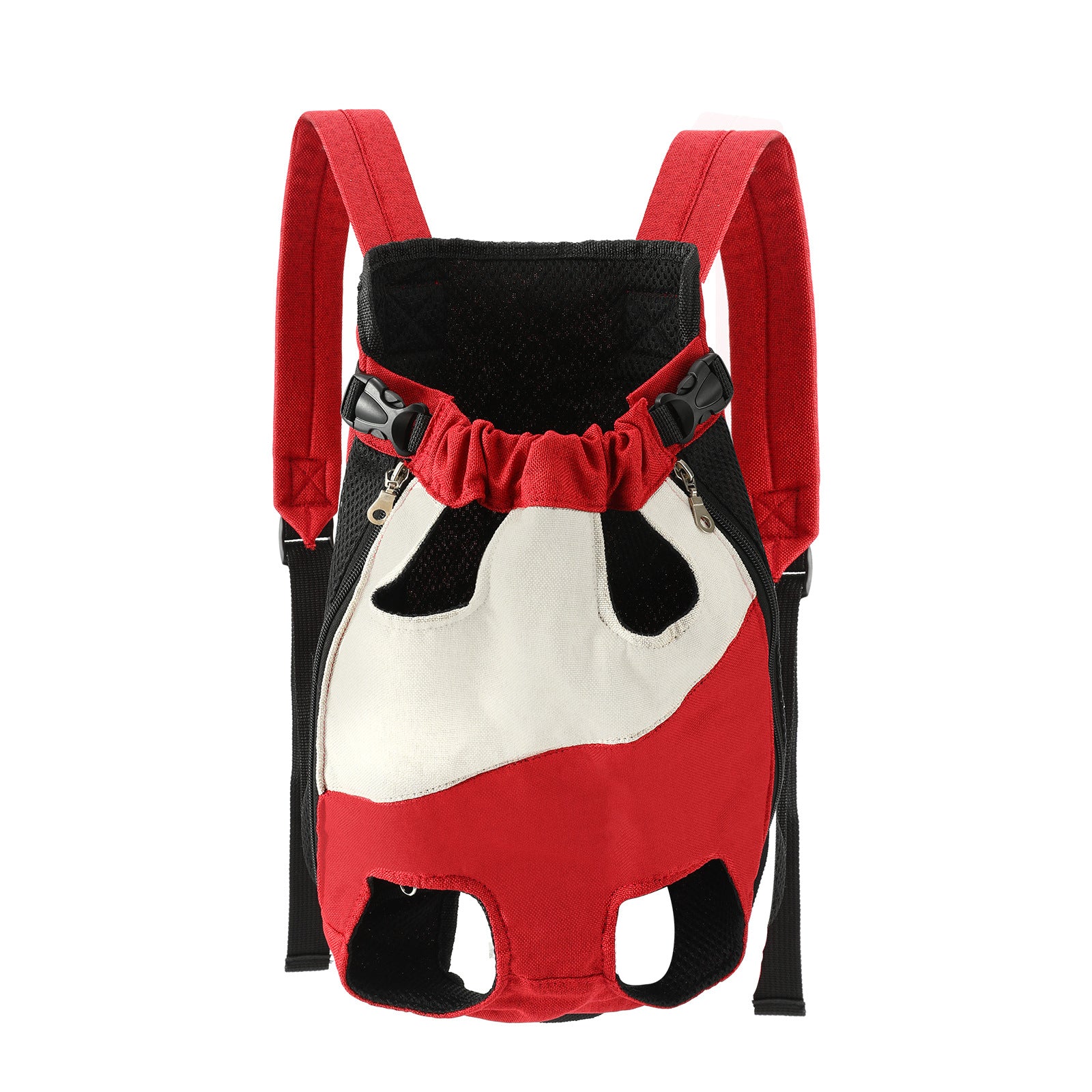 Red and white two-tone style Pet Carrier Backpack Front Chest Pack Legs Out Breathable Mesh for Small Dogs Cats Hiking Travel Hands Free Adjustable Design(Size:M)