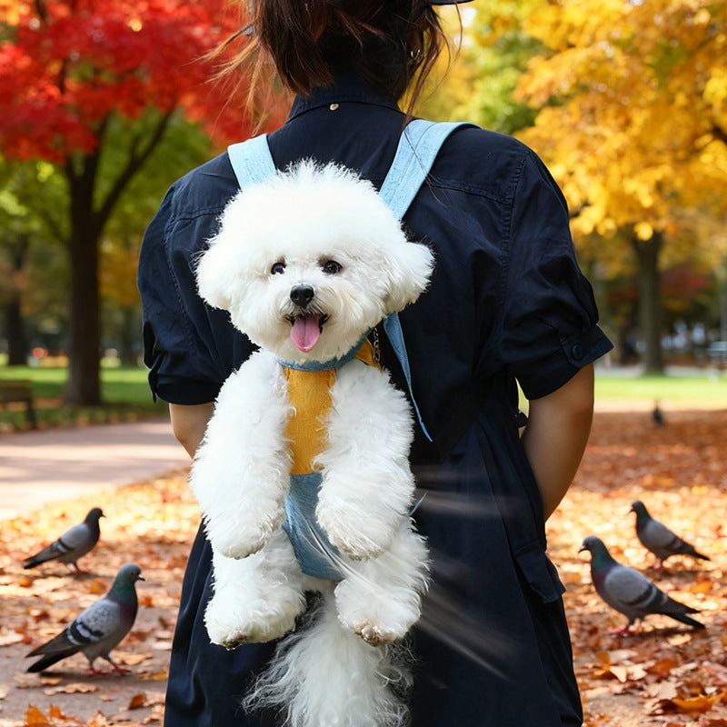 Red denim blue Pet Carrier Backpack Front Chest Pack Legs Out Breathable Mesh for Small Dogs Cats Hiking Travel Hands Free Adjustable Design(Size:L)