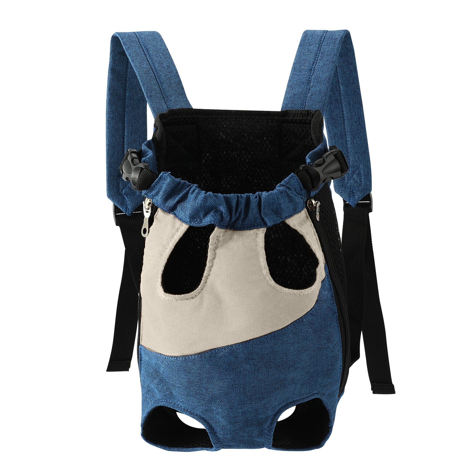 Blue and white two-tone style Pet Carrier Backpack Front Chest Pack Legs Out Breathable Mesh for Small Dogs Cats Hiking Travel Hands Free Adjustable Design(Size:L)