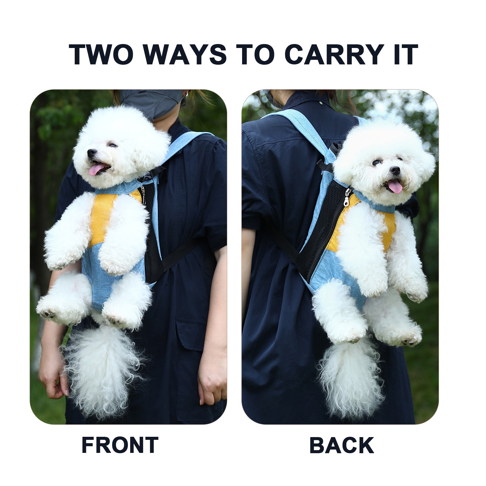Blue and white two-tone style Pet Carrier Backpack Front Chest Pack Legs Out Breathable Mesh for Small Dogs Cats Hiking Travel Hands Free Adjustable Design(Size:L) 3