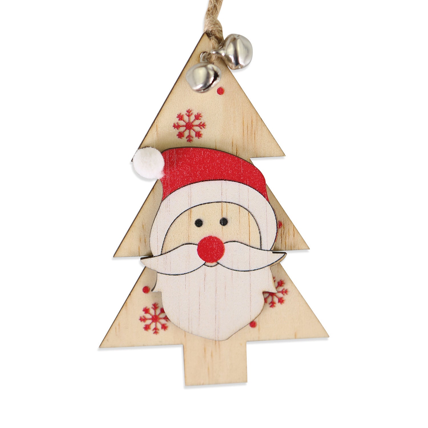 5 SET Rustic Wooden Christmas Hanging Ornaments with Bells - Santa, Reindeer, Tree & More (5 Designs) 6