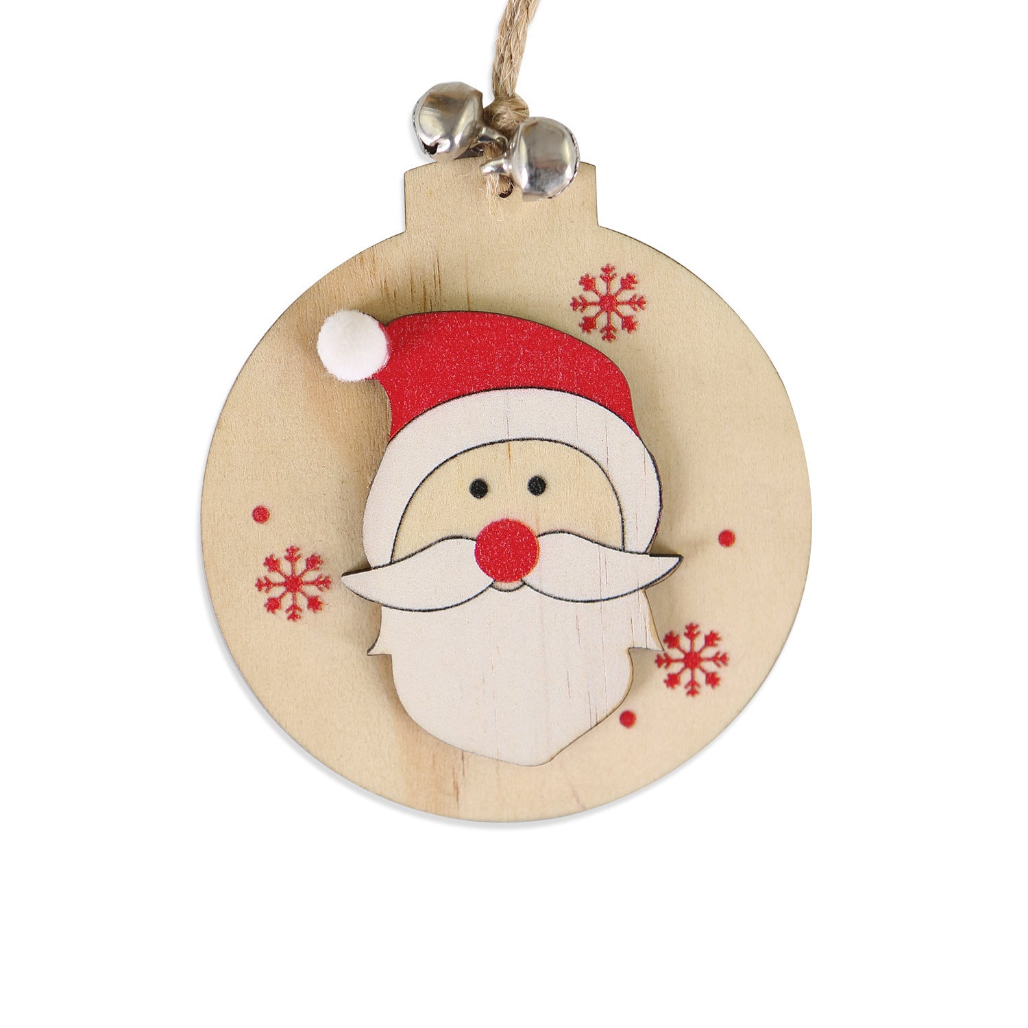 5 SET Rustic Wooden Christmas Hanging Ornaments with Bells - Santa, Reindeer, Tree & More (5 Designs) 7