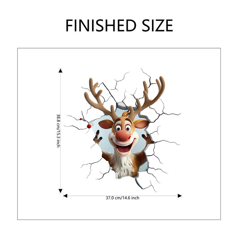 10 PCS Creative 3D Reindeer Peeking Through Wall Christmas PVC Wall Decal for Australian Homes 3