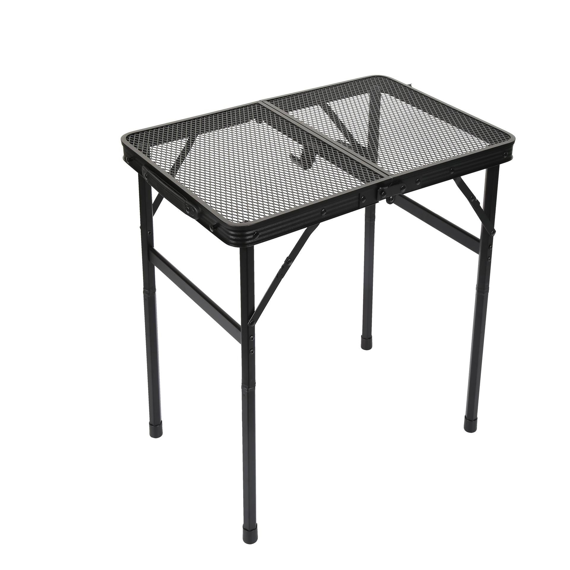 Portable Folding Camping Table 60x40cm - Adjustable Height Heat Resistant Mesh Top - Lightweight Aluminum Outdoor BBQ & Picnic Stand