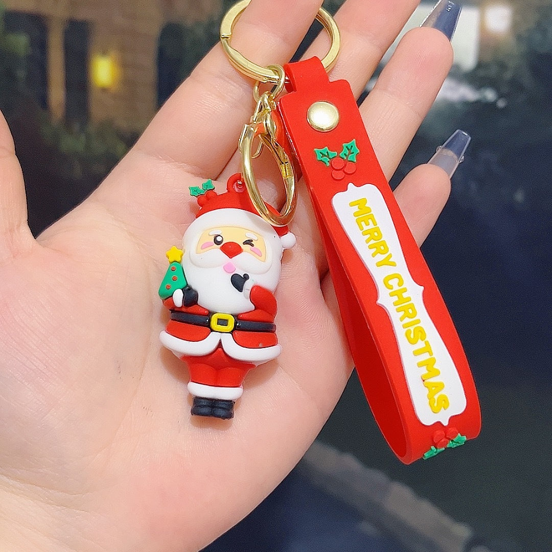 6PCS Christmas Silicone Keychain Cute Santa Snowman Bag Charm Festive Keyring for Kris Kringle Gifts
