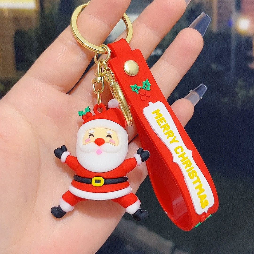 6PCS Christmas Silicone Keychain Cute Santa Snowman Bag Charm Festive Keyring for Kris Kringle Gifts 3