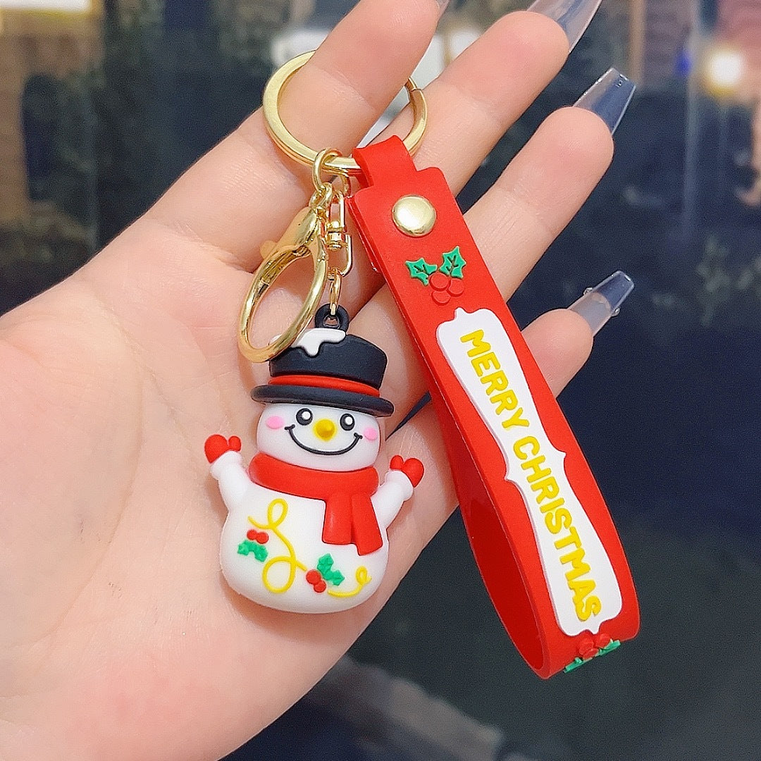 6PCS Christmas Silicone Keychain Cute Santa Snowman Bag Charm Festive Keyring for Kris Kringle Gifts 4
