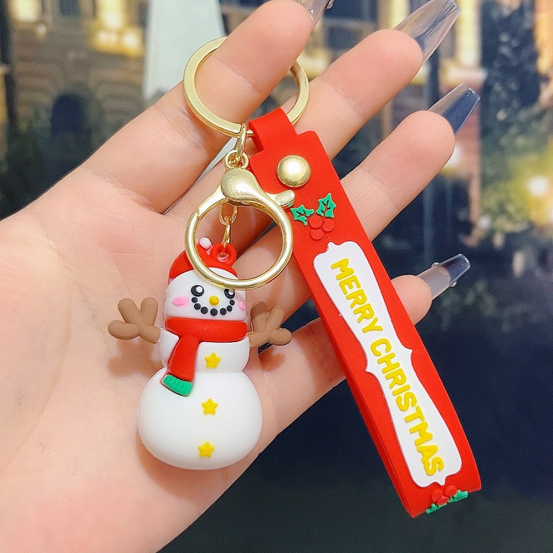 6PCS Christmas Silicone Keychain Cute Santa Snowman Bag Charm Festive Keyring for Kris Kringle Gifts 5