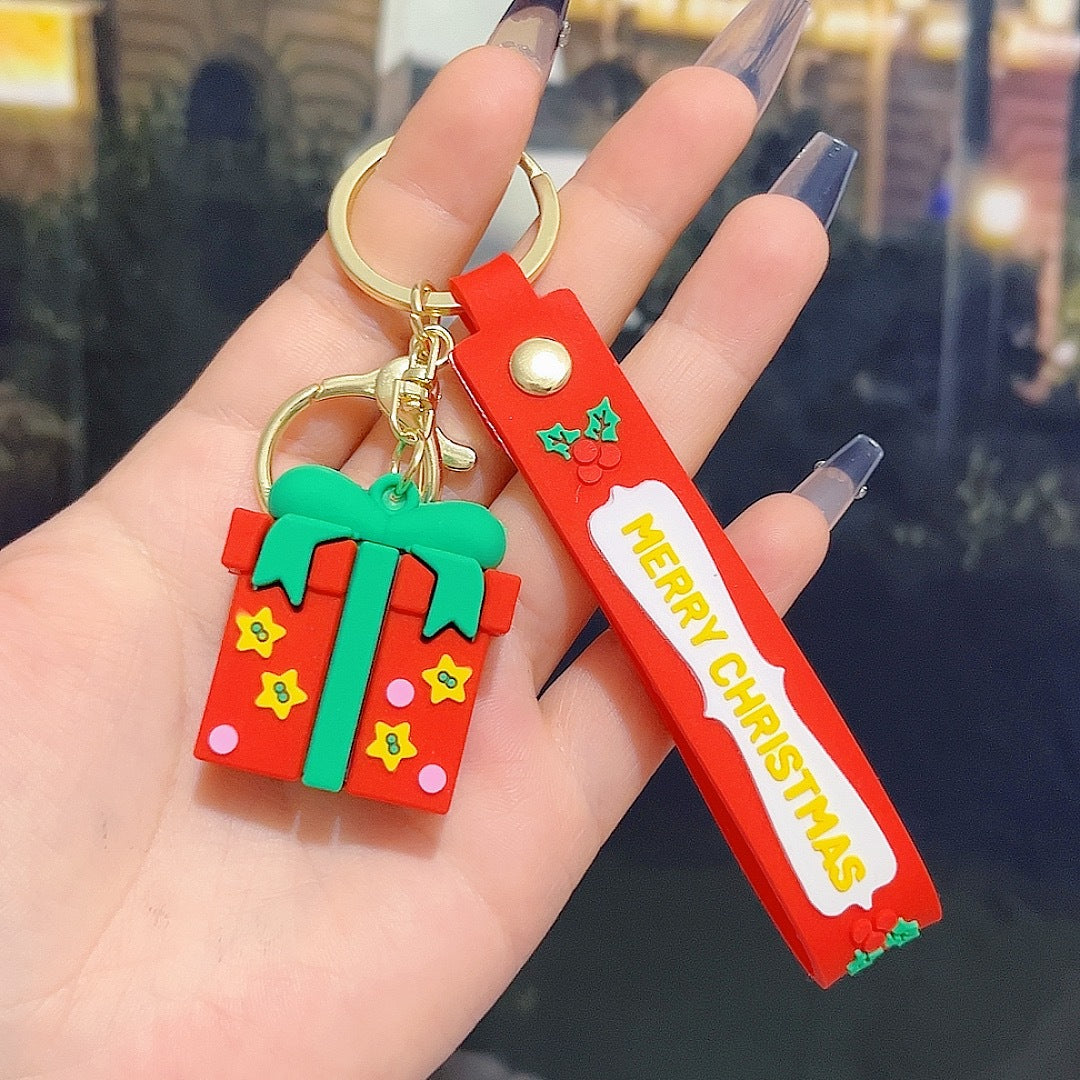 6PCS Christmas Silicone Keychain Cute Santa Snowman Bag Charm Festive Keyring for Kris Kringle Gifts 6