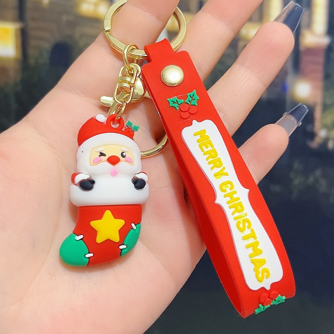 6PCS Christmas Silicone Keychain Cute Santa Snowman Bag Charm Festive Keyring for Kris Kringle Gifts 7