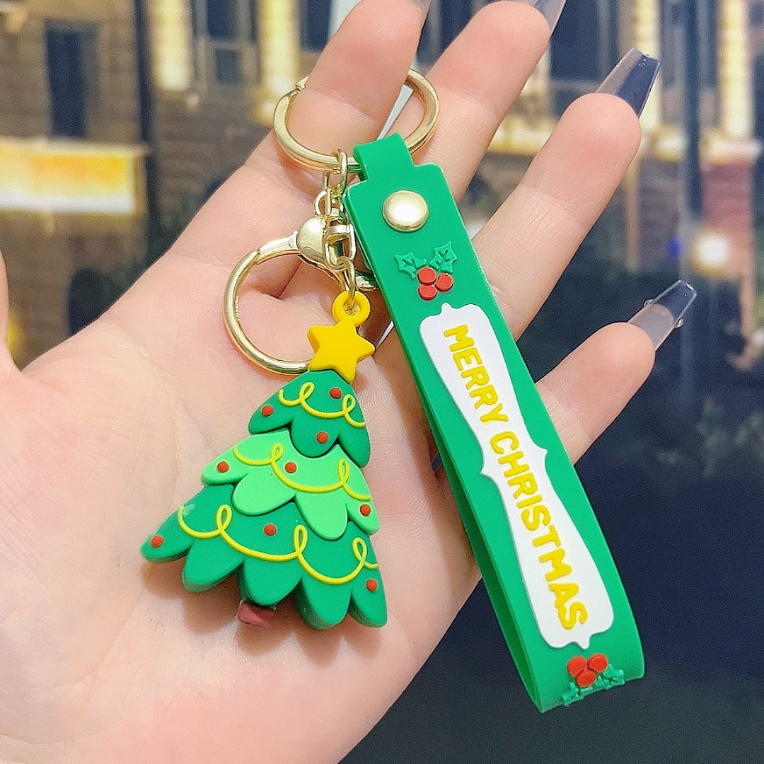 5 PCS Christmas Silicone Keychain Cute 3D Reindeer Penguin Tree Designs Bag Charm Keyring 3