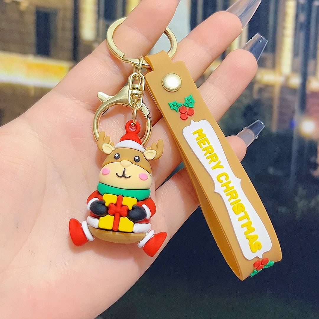 5 PCS Christmas Silicone Keychain Cute 3D Reindeer Penguin Tree Designs Bag Charm Keyring 5