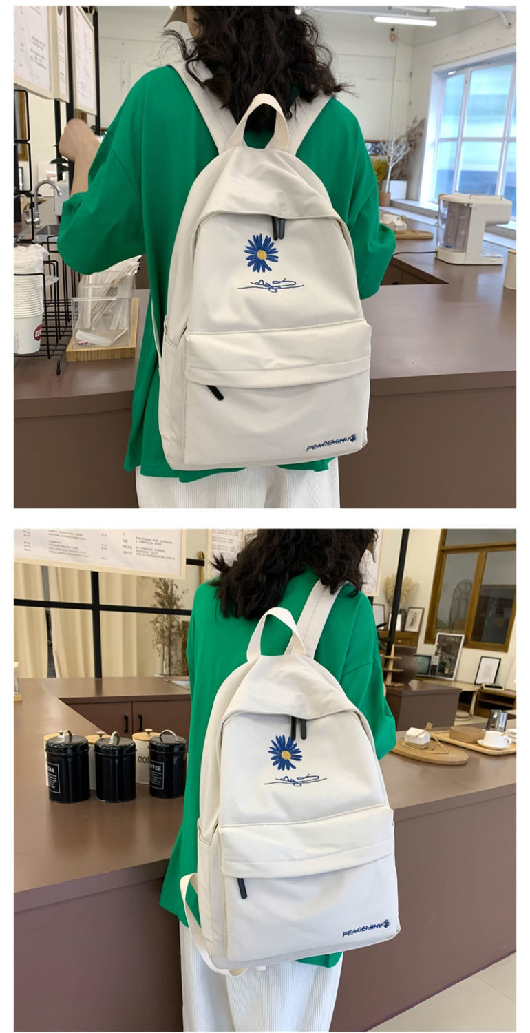 Daisy Embroidered Waterproof Backpack School Bag Black Nylon Laptop Daypack for High School Uni and Travel 3