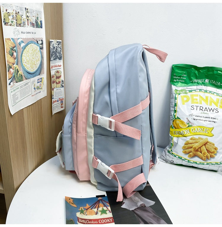 Women's Large Aesthetic School Backpack Black Nylon Daypack with Cute Bear Plushie & Pins For High School and University 3