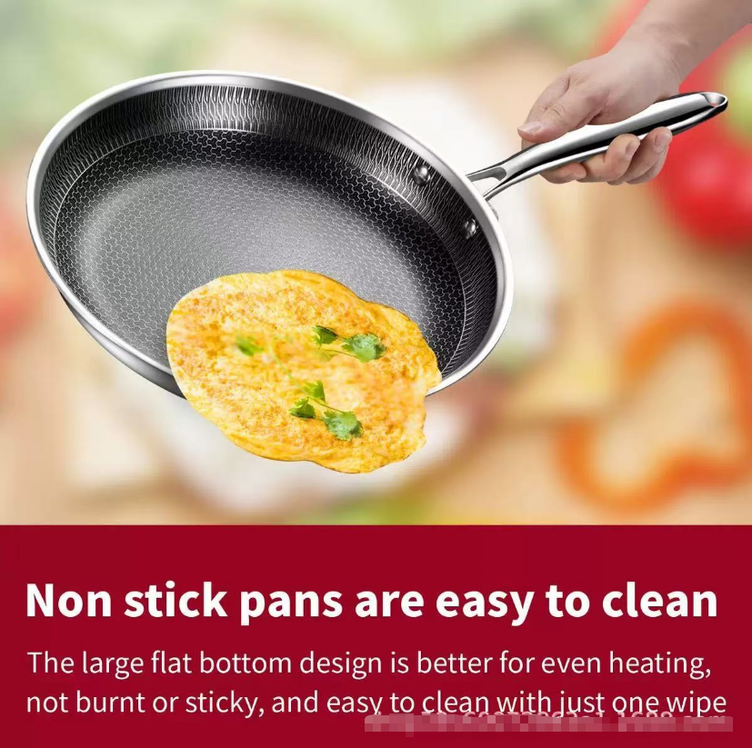 Stainless Steel Non-Stick Frying Pan 28CM Honeycomb Wok Skillet with Lid Induction Compatible Cookware Silver 4