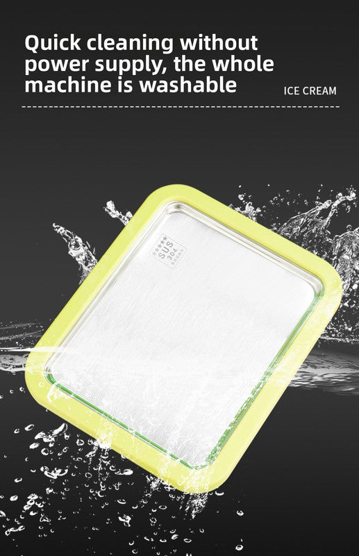 Green DIY Rolled Ice Cream Maker Pan Instant Frozen Yoghurt & Sorbet Tray 304 Stainless Steel No Electricity Required with Spatulas 4