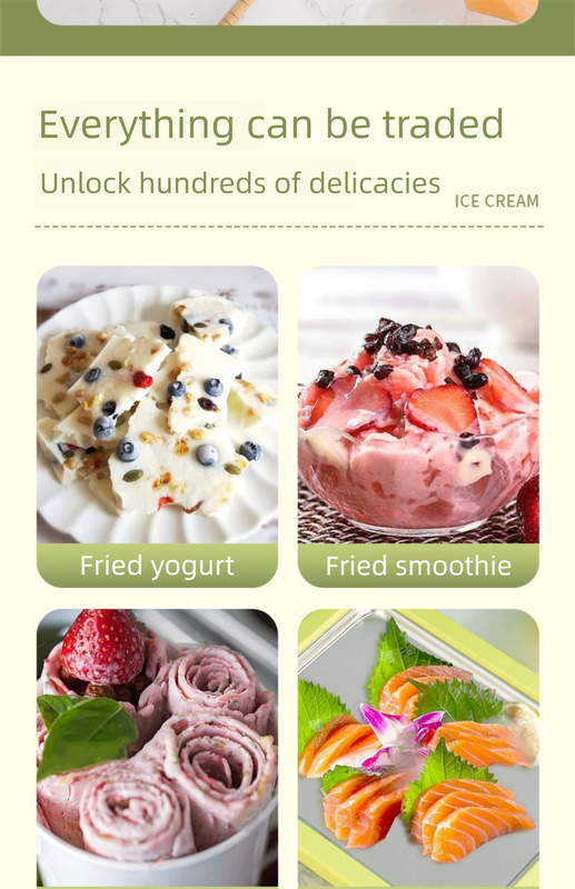 Green DIY Rolled Ice Cream Maker Pan Instant Frozen Yoghurt & Sorbet Tray 304 Stainless Steel No Electricity Required with Spatulas 6