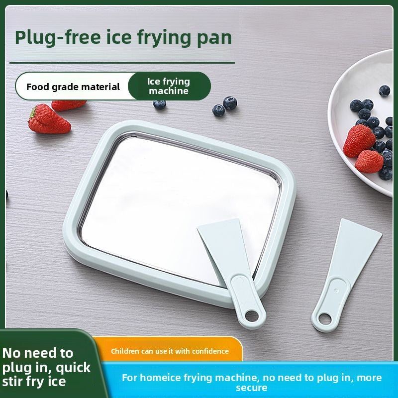 Green DIY Rolled Ice Cream Maker Pan Instant Frozen Yoghurt & Sorbet Tray 304 Stainless Steel No Electricity Required with Spatulas 9