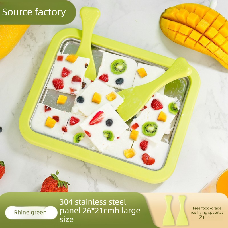 White DIY Rolled Ice Cream Maker Pan Instant Frozen Yoghurt & Sorbet Tray 304 Stainless Steel No Electricity Required with Spatulas 5