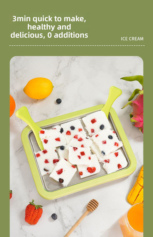 White DIY Rolled Ice Cream Maker Pan Instant Frozen Yoghurt & Sorbet Tray 304 Stainless Steel No Electricity Required with Spatulas 12