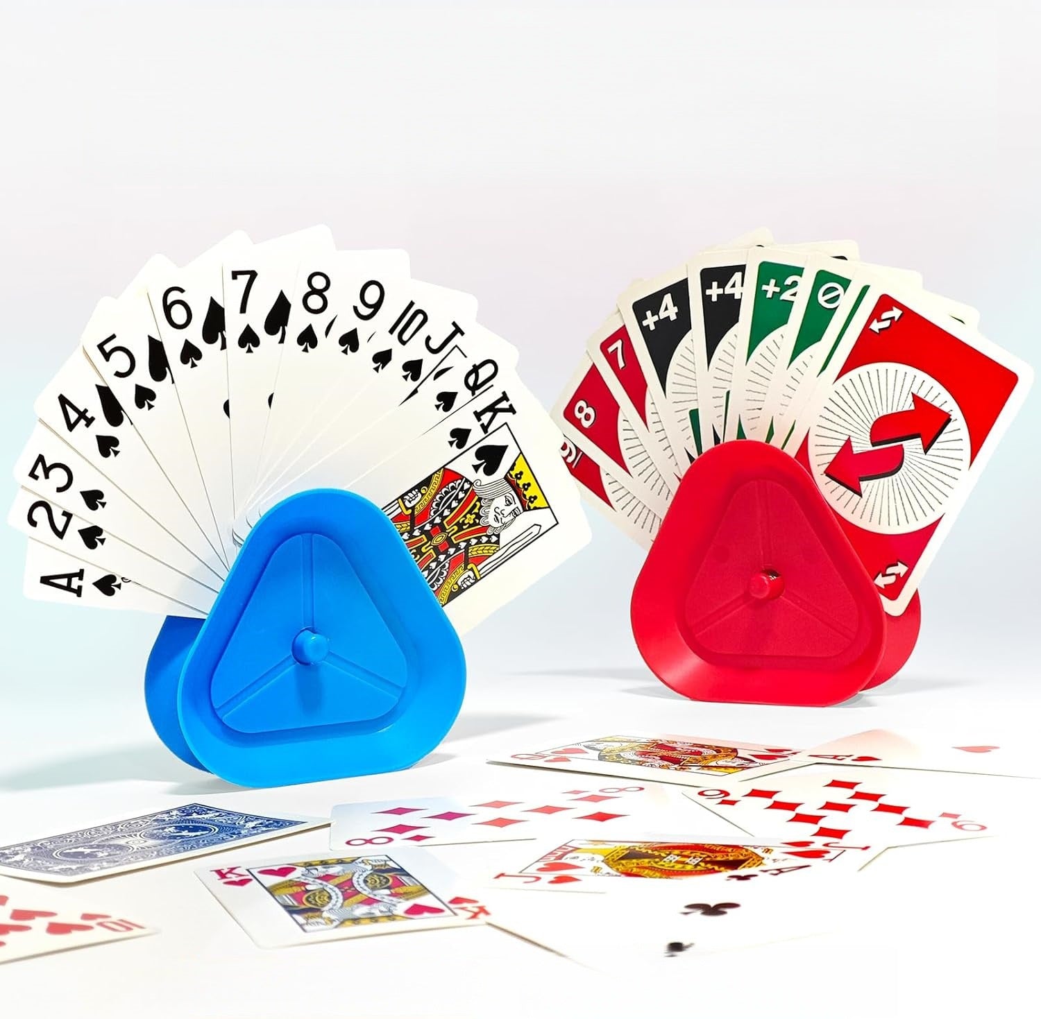 Triangle Playing Card Holders 4 Pack Hands Free Game Organizers for Kids Seniors and Adults Ideal for Family Poker Nights 4