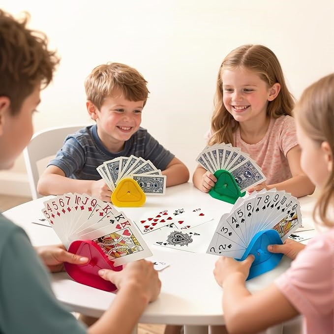 Triangle Playing Card Holders 4 Pack Hands Free Game Organizers for Kids Seniors and Adults Ideal for Family Poker Nights 5