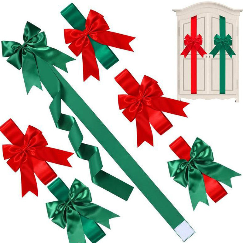 Green Satin Cabinet Door Bows 5 Pack - Large Pre-made Ribbon with Velcro Attachment for Kitchen Cupboards, Weddings, Gift Wrapping & Party Decor - Adjustable Fit 4