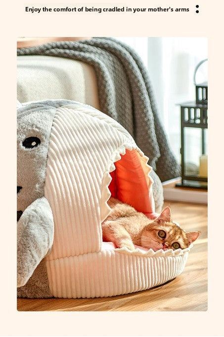 Novelty Shark Pet Cave Bed Enclosed Cozy Sleeping Nest for Cats and Small Dogs Soft Flannel Year Round Comfort Light Blue S Size 9