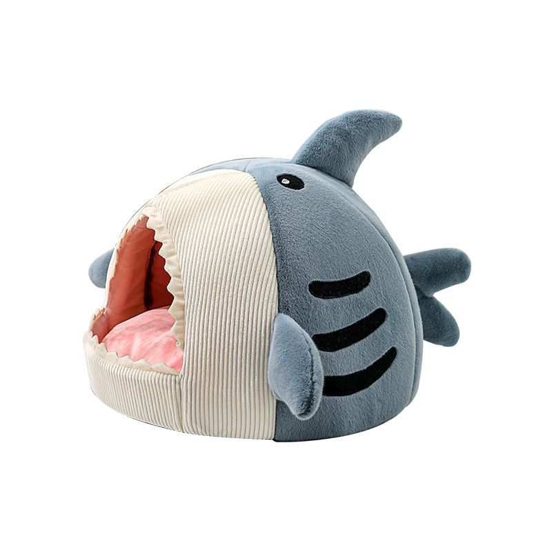 Novelty Shark Pet Cave Bed Enclosed Cozy Sleeping Nest for Cats and Small Dogs Soft Flannel Year Round Comfort Light Blue M Size 3