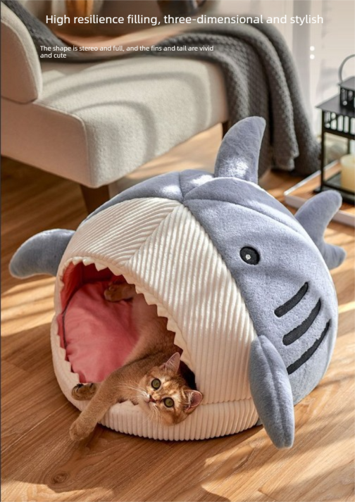 Novelty Shark Pet Cave Bed Enclosed Cozy Sleeping Nest for Cats and Small Dogs Soft Flannel Year Round Comfort Light Blue M Size 5