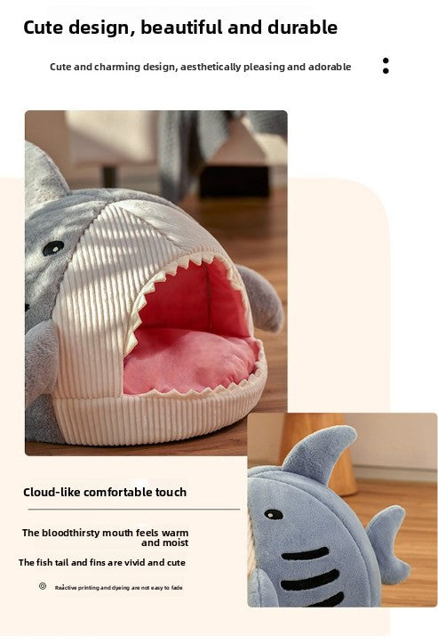 Novelty Shark Pet Cave Bed Enclosed Cozy Sleeping Nest for Cats and Small Dogs Soft Flannel Year Round Comfort Light Gray M Size 7
