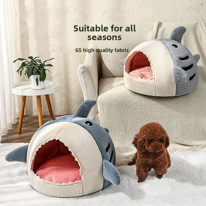 Novelty Shark Pet Cave Bed Enclosed Cozy Sleeping Nest for Cats and Small Dogs Soft Flannel Year Round Comfort Light Blue L Size 6