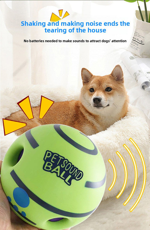 2 Pack Interactive Dog Giggle Ball Set 14cm - Green Wobble Sound Toy & White Glow in the Dark Luminous Ball - No Batteries Required for Medium to Large Dogs 9