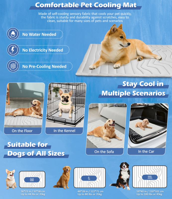 2 Pack Medium Dog Cooling Mat 91x58cm - Reversible Self Cooling & Warm Pet Bed Pad - Beige & Bipolar Blue Crate Liner for Breeds up to 20kg 5