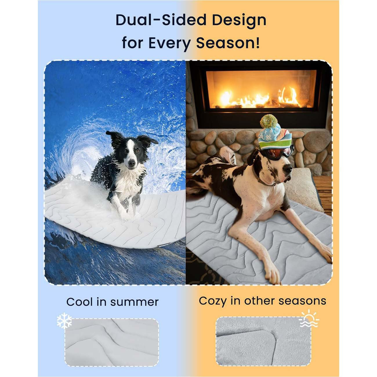 2 Pack Medium Dog Cooling Mat 91x58cm - Reversible Self Cooling & Warm Pet Bed Pad - Beige & Bipolar Blue Crate Liner for Breeds up to 20kg 8