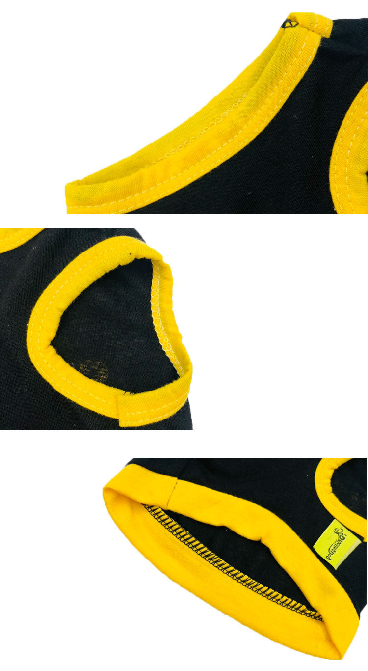 2 Pack Cotton Pet Vest "Security" Print - Black with Yellow Trim & Pink with Black Trim - Size L Breathable Summer Dog Tank Top for Small Breeds