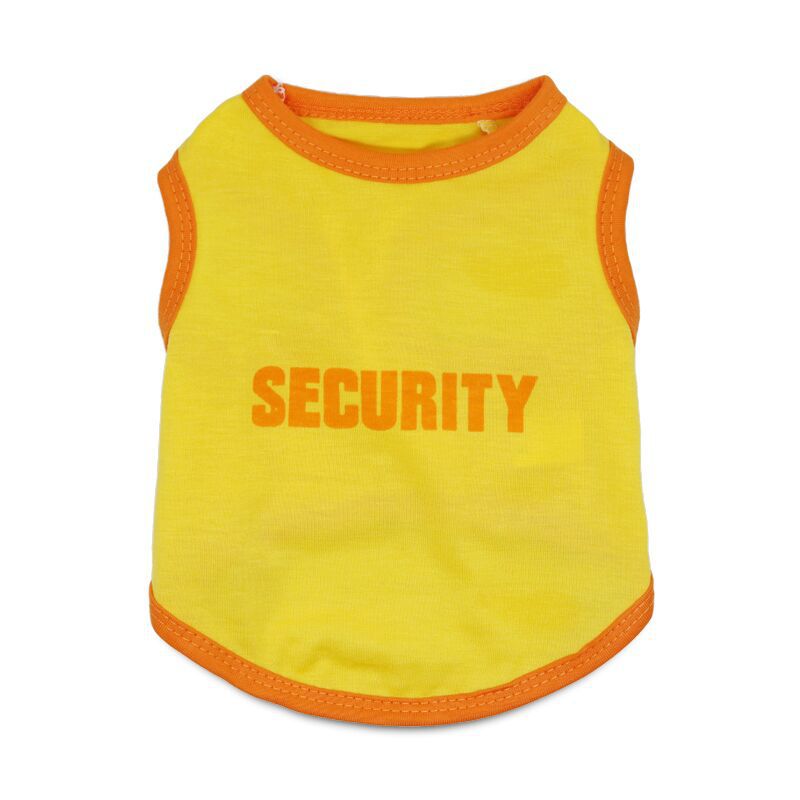 2 Pack "SECURITY" Printed Pet Vest - Black & Yellow with Orange Trim - Breathable Cotton Dog T-Shirt for Puppies & Kittens - Size XS (Chest 30cm)