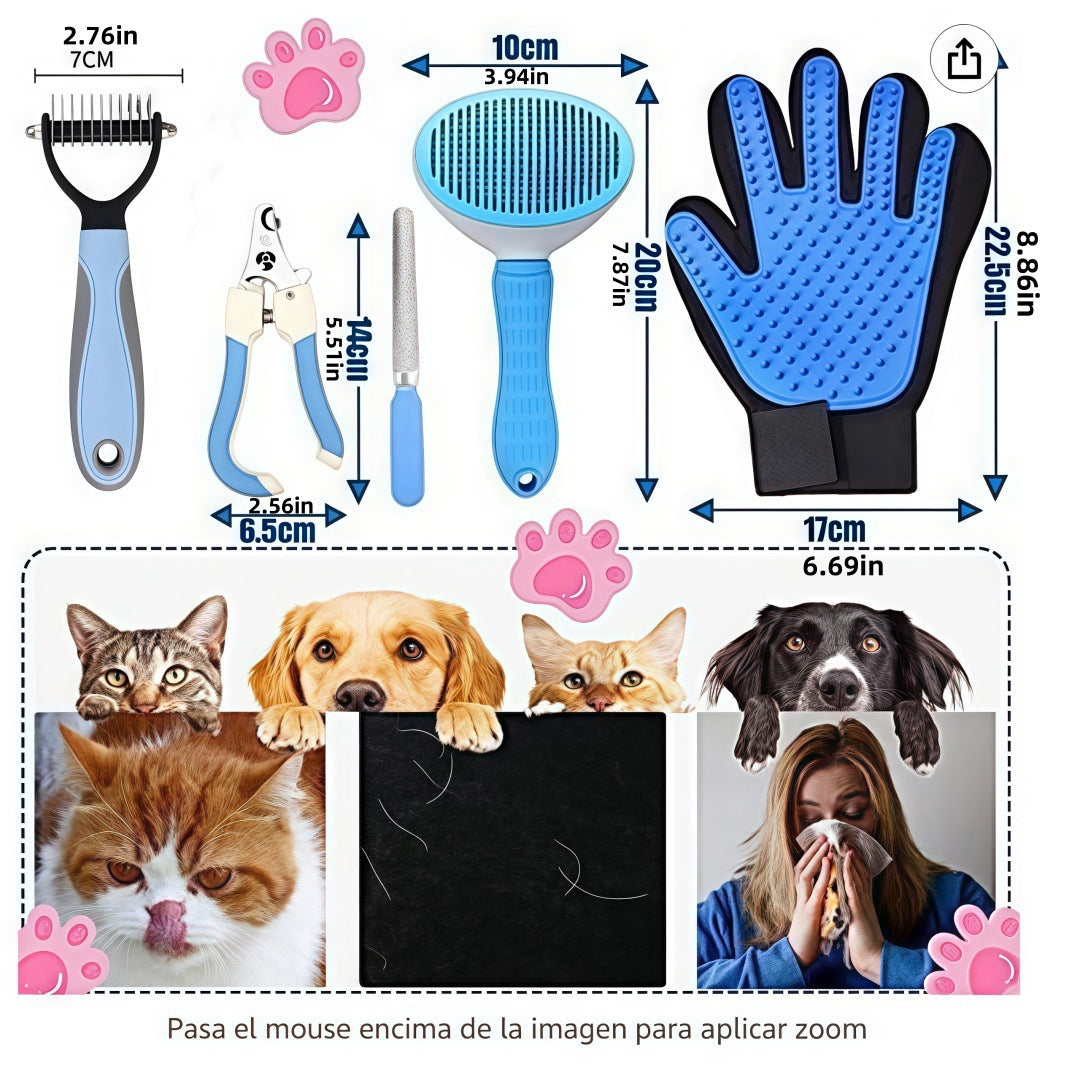 5-in-1 Pet Grooming Kit Pink - Stainless Steel Deshedding Rake, Self-Cleaning Slicker Brush, Grooming Glove & Nail Trimmer Set for Dogs & Cats 3